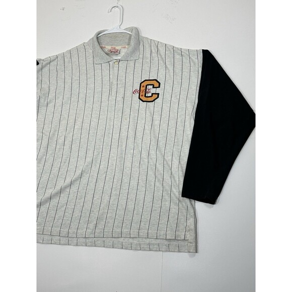 Vintage Coca Cola Shirt Mens Large Gray Striped Collared Polo Long Sleeve 1990s - Picture 6 of 12